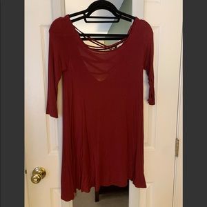 Backless Burgundy A-Line Dress